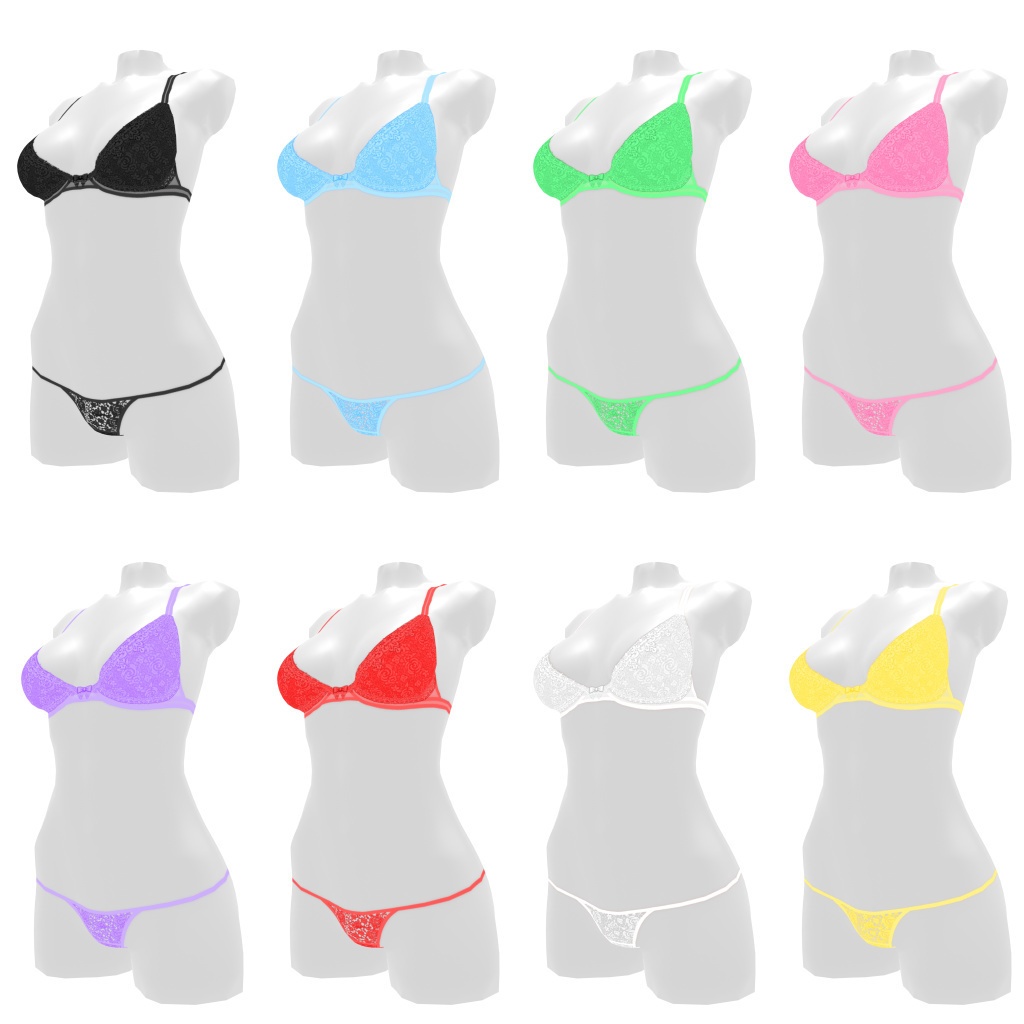 VRoidランジェリー7 レース細紐パンツとブラのセット