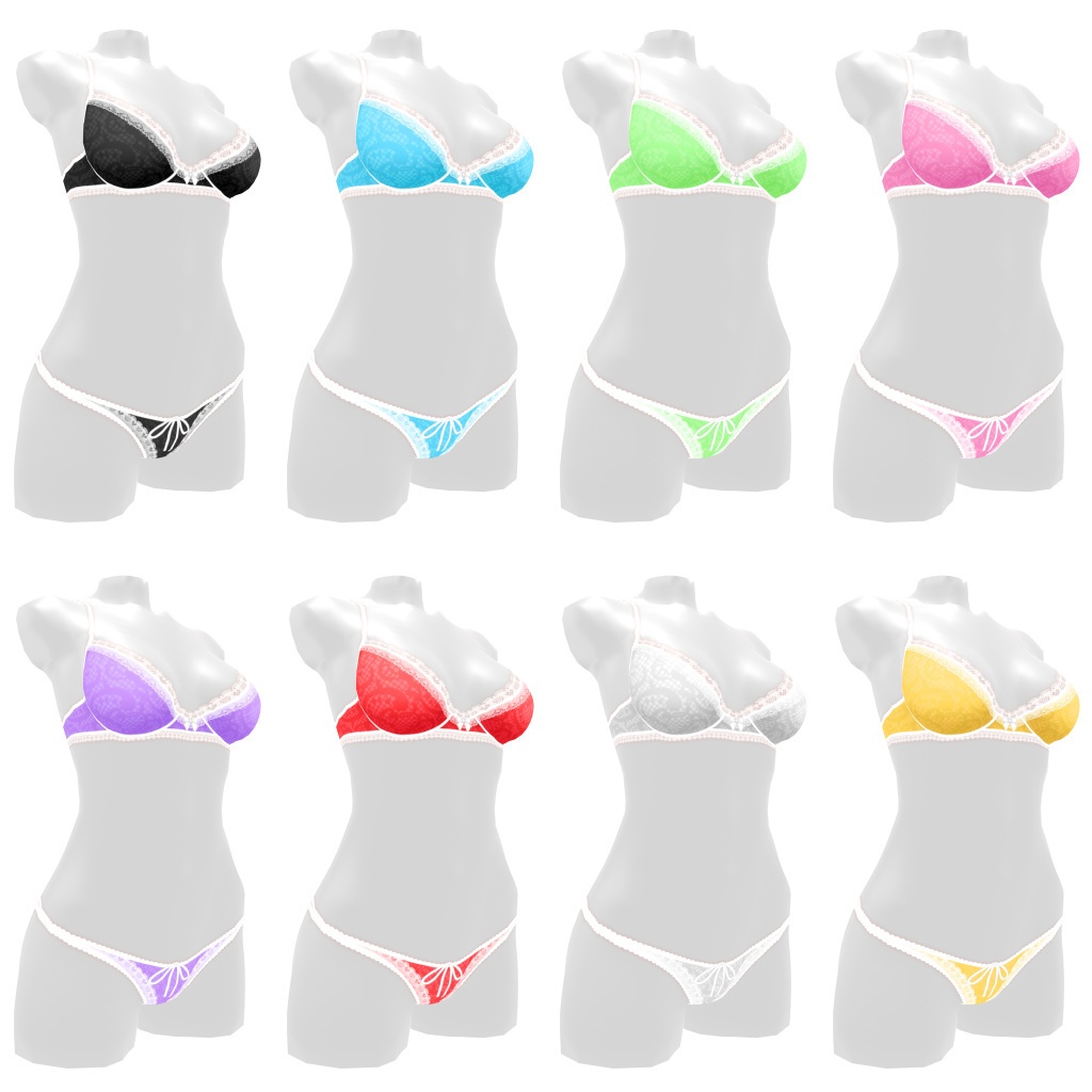 VRoidランジェリー24 もこもこストラップのファンシーブラ&ショーツ