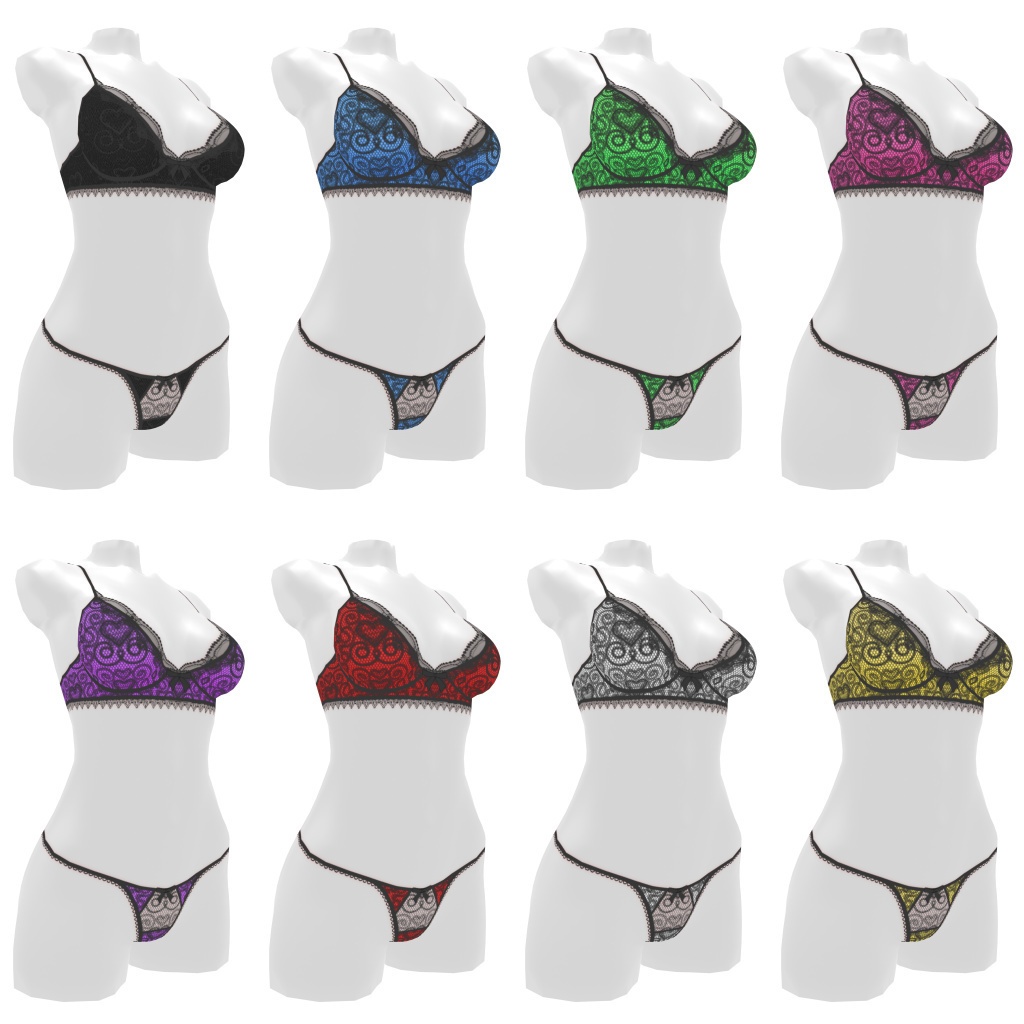 VRoidランジェリー25 ブラックレース上下セット