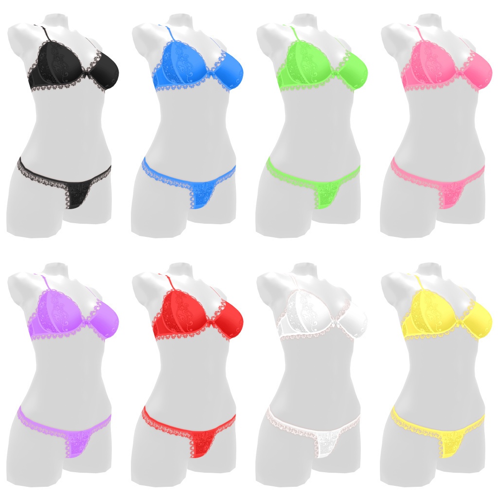 VRoidランジェリー38 清楚系アーチフリルのブラ&ショーツ