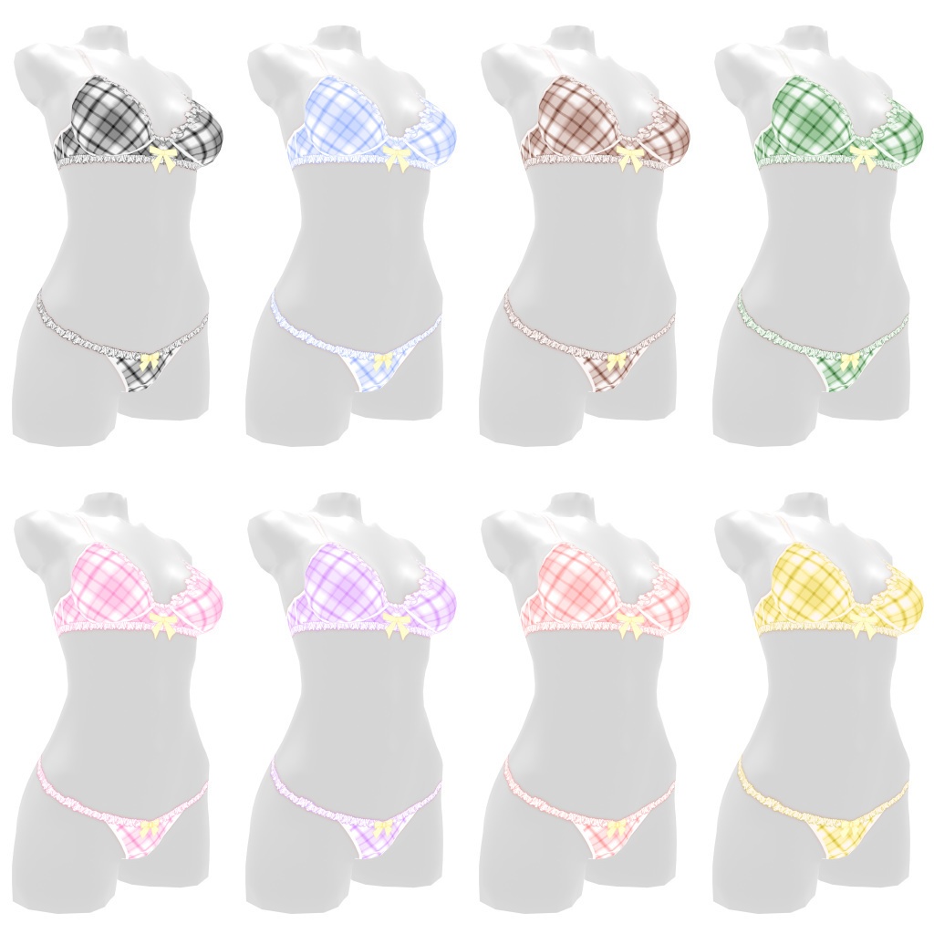 VRoidランジェリー46 カジュアル系チェック柄上下