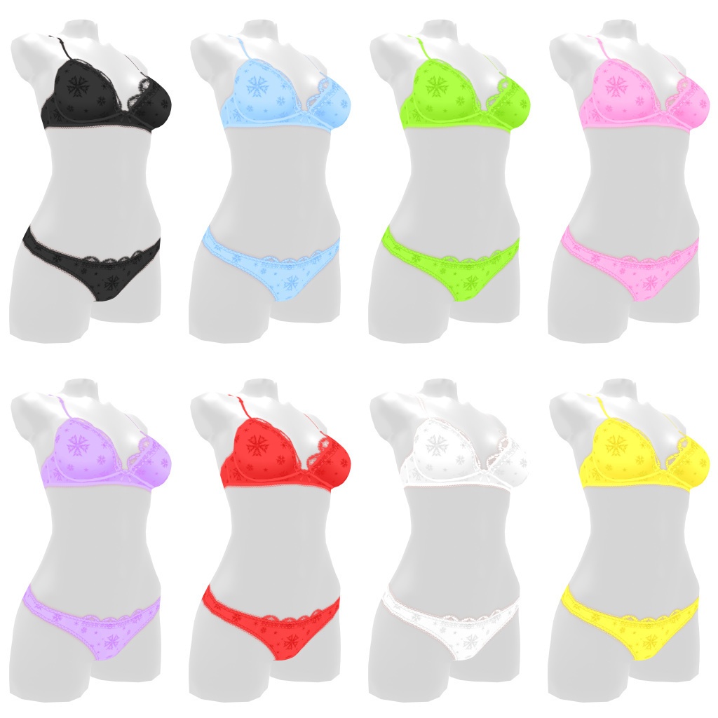 VRoidランジェリー66 スノーフレーク柄ブラ&ショーツ