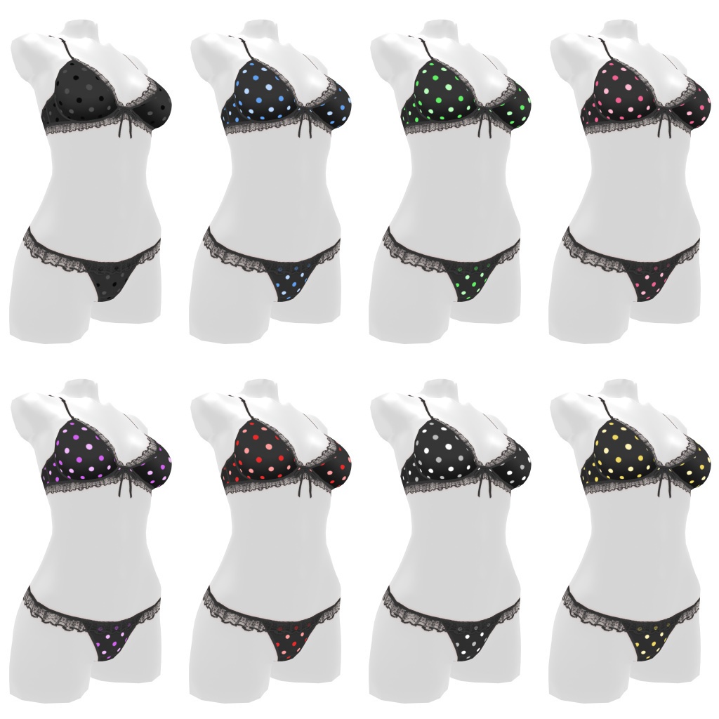 VRoidランジェリー67 フリル&ドットパターンブラショーツ