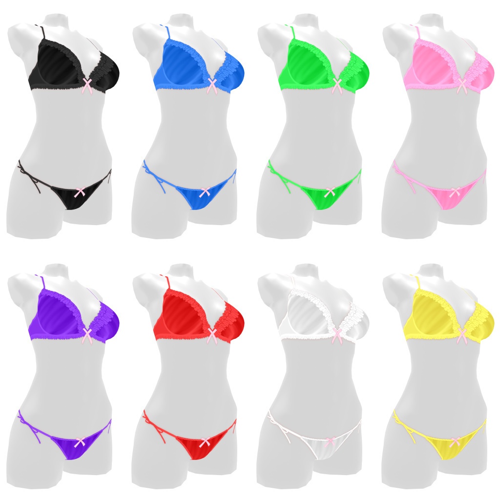 VRoidランジェリー69 シワ加工フリル付きブラ&紐パンセット