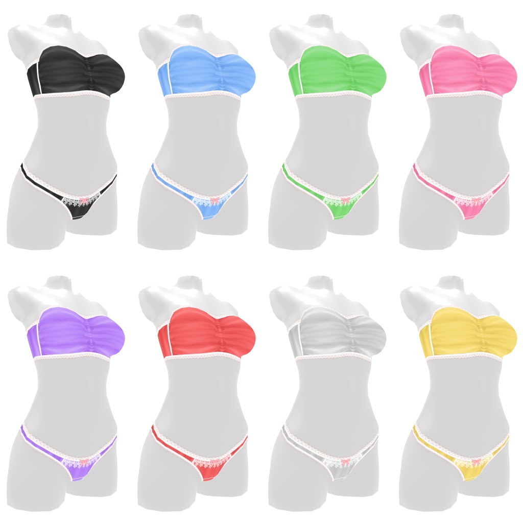 VRoidランジェリー104 シワ加工チューブトップと細めのショーツセット