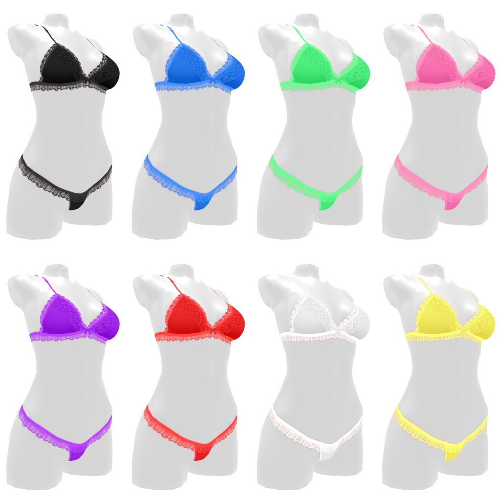 VRoidランジェリー109 フリル付き細めのショーツ&ブラセット