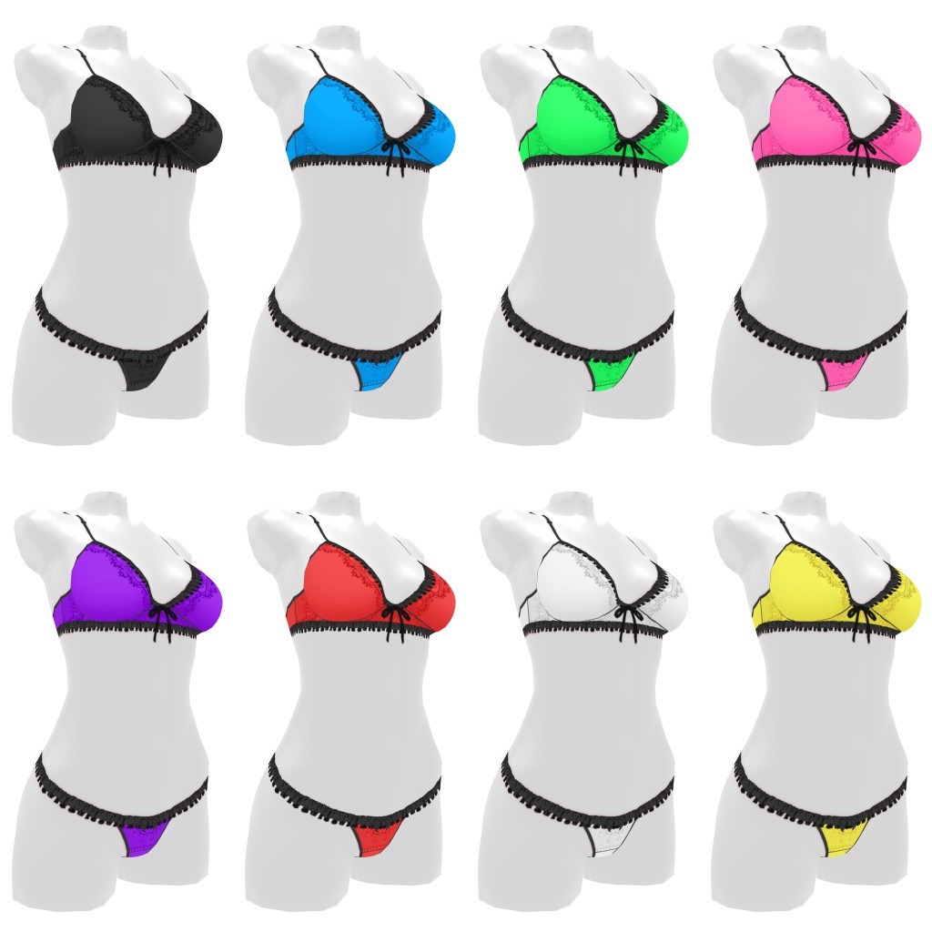 VRoidランジェリー119 ブラックフリルカジュアルブラショーツ