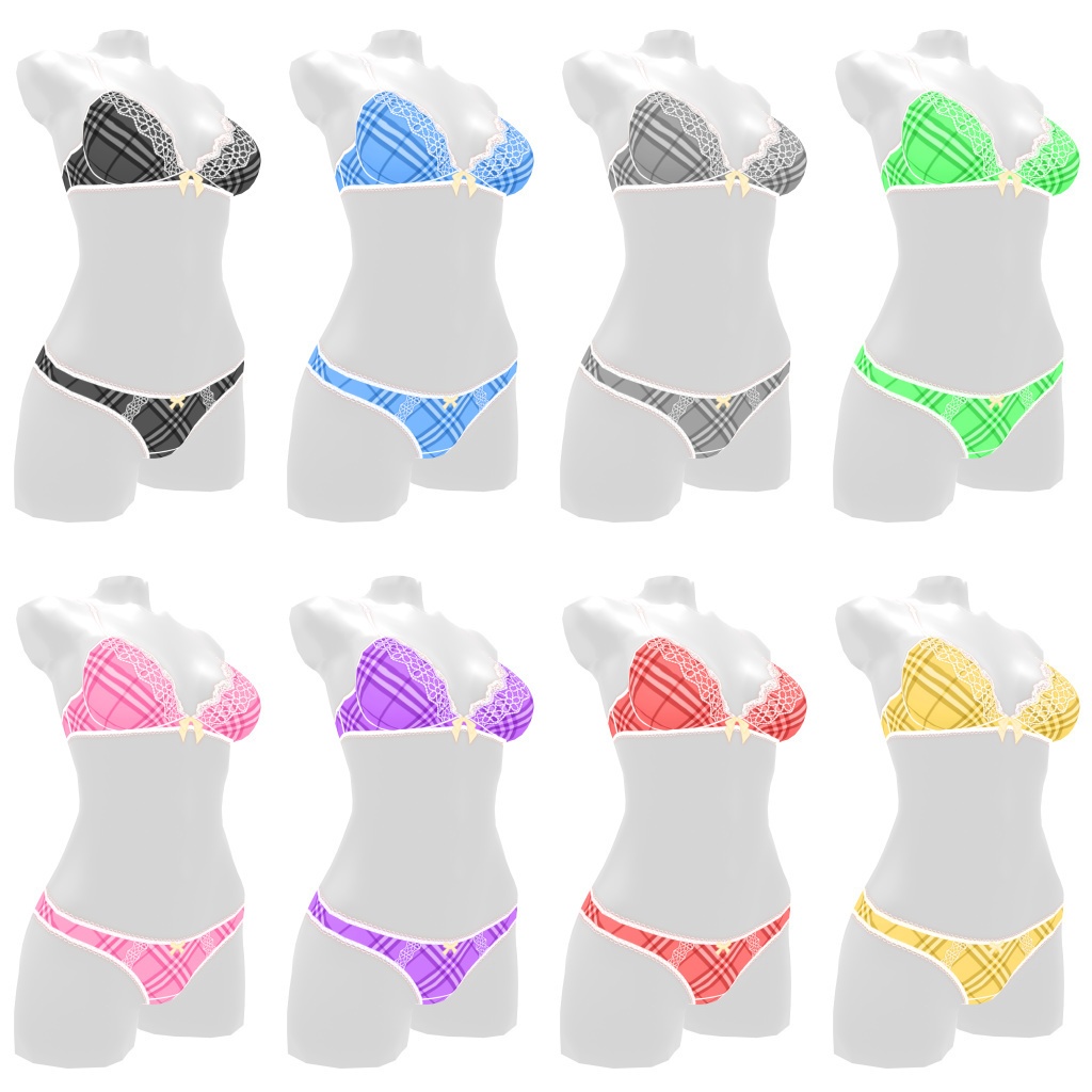 VRoidランジェリー126 ダイアグナルプラッド上下セット