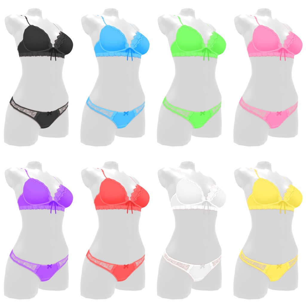 VRoidランジェリー127 ふんわりフリルと部分レースブラショーツ