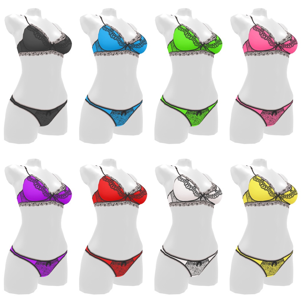 VRoidランジェリー128 ブラックデコレーションブラショーツ