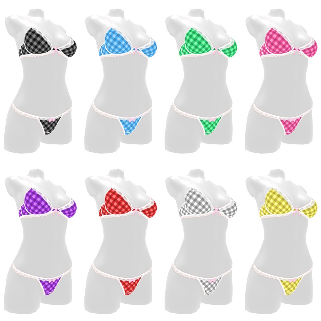 VRoidランジェリー130 細かめの市松&フリフのブラショーツ