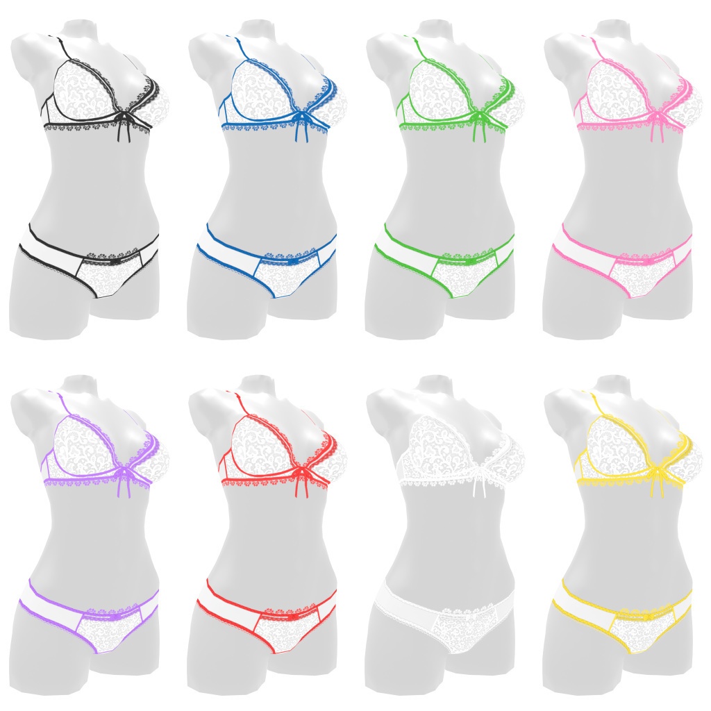 VRoidランジェリー144 白レースとカラーフリルのブラショーツ