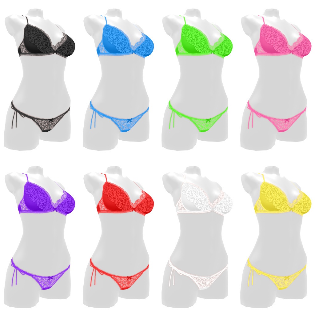 VRoidランジェリー145 フロントシースルーデザインショーツ&ブラセット