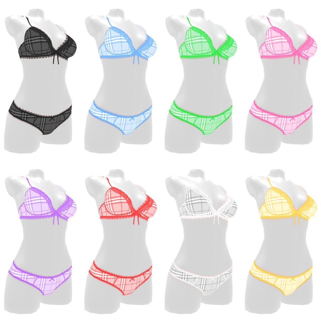 VRoidランジェリー147 チェック柄カラードレースブラショーツ