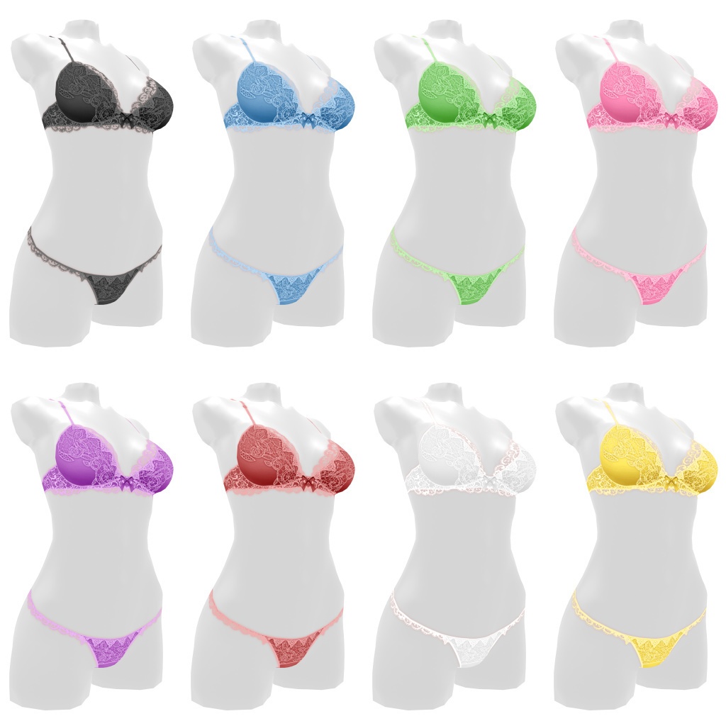 VRoidランジェリー151 ラウンド&ポインテッドレースブラショーツ