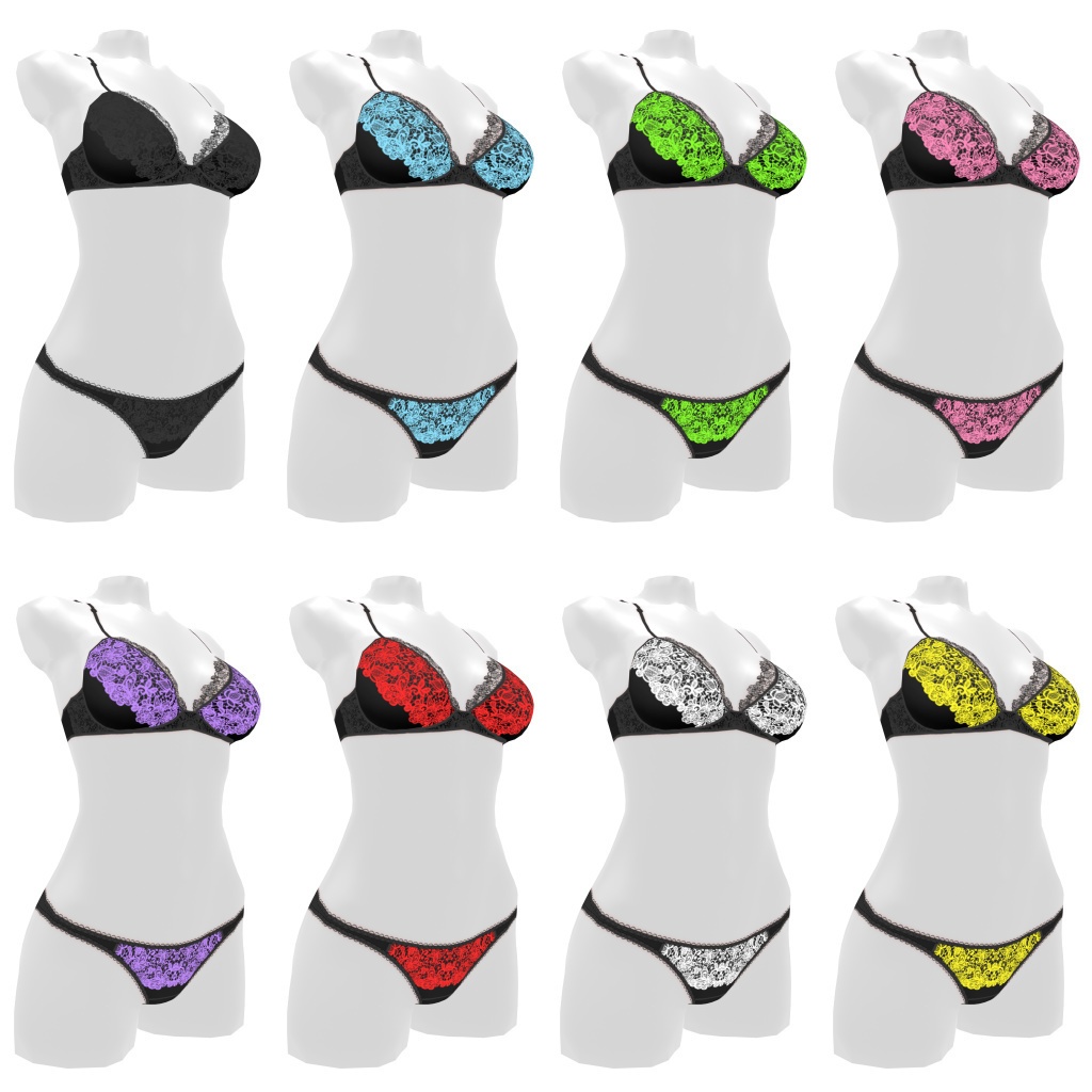 VRoidランジェリー153 ブラック&カラードレースブラショーツ