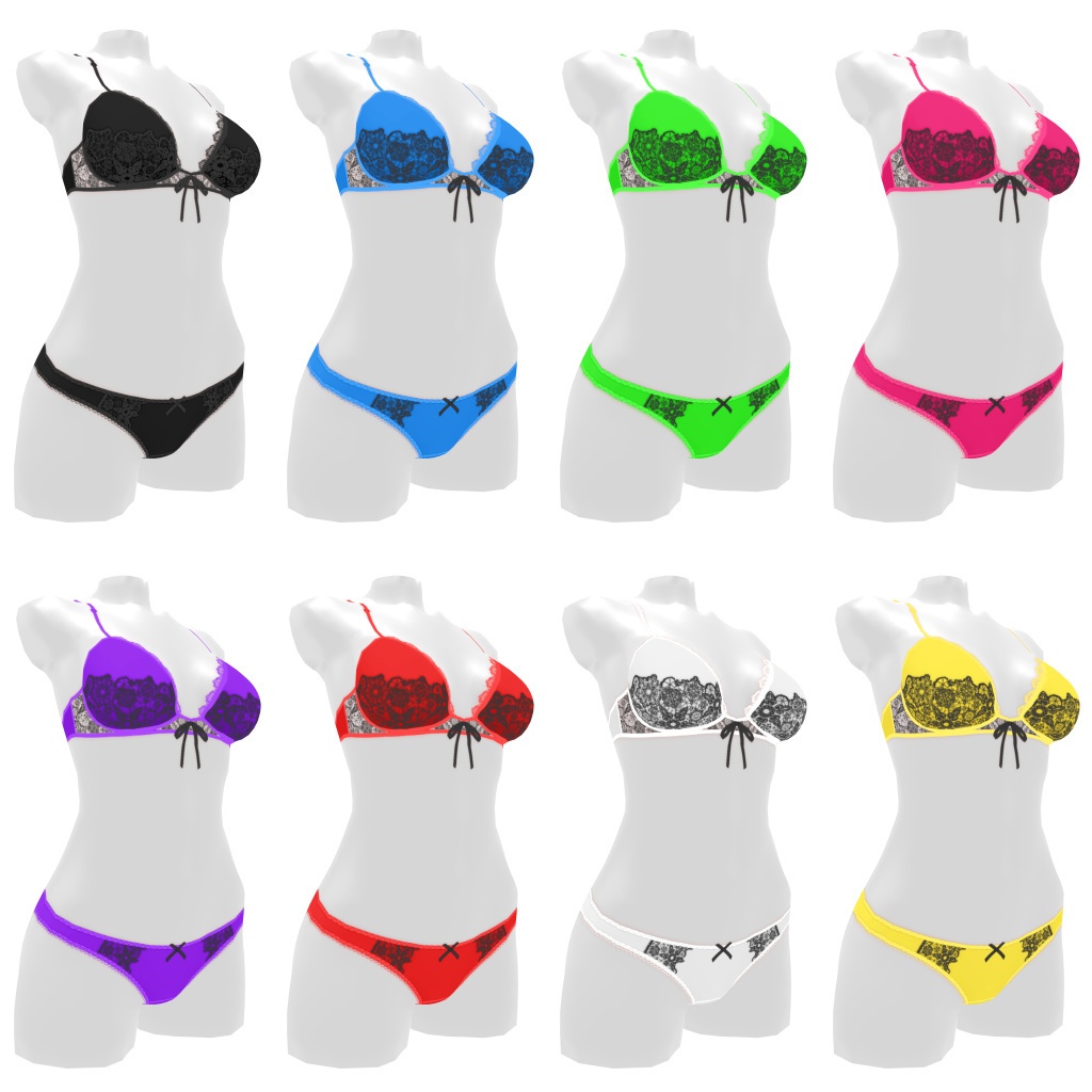 VRoidランジェリー163 黒レースのツートーンカジュアル上下