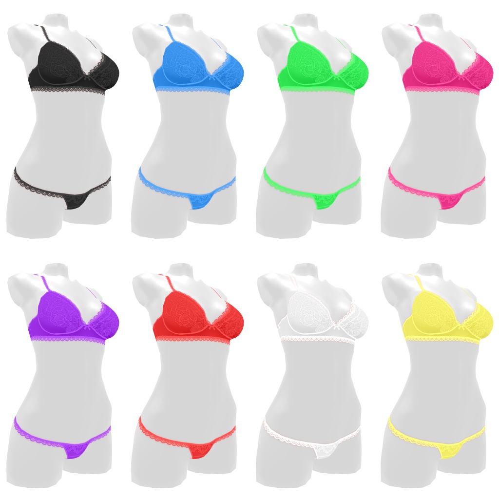 VRoidランジェリー172 もこもこストラップブラ&ローライズショーツ