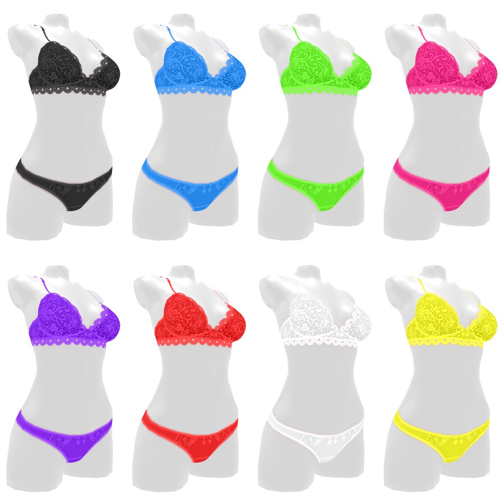 VRoidランジェリー187 フルレースブラ&シンプルショーツセット