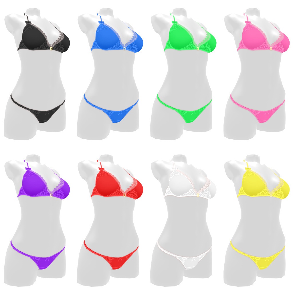 VRoidランジェリー193 フロントホック紐ブラ&ショーツセット