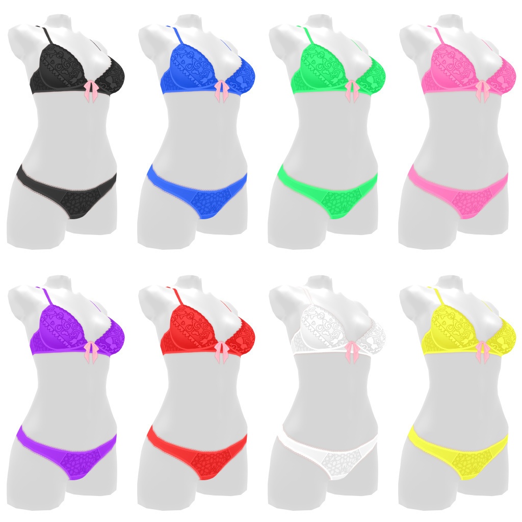 VRoidランジェリー195 もふもふストラップの柄物カジュアル上下