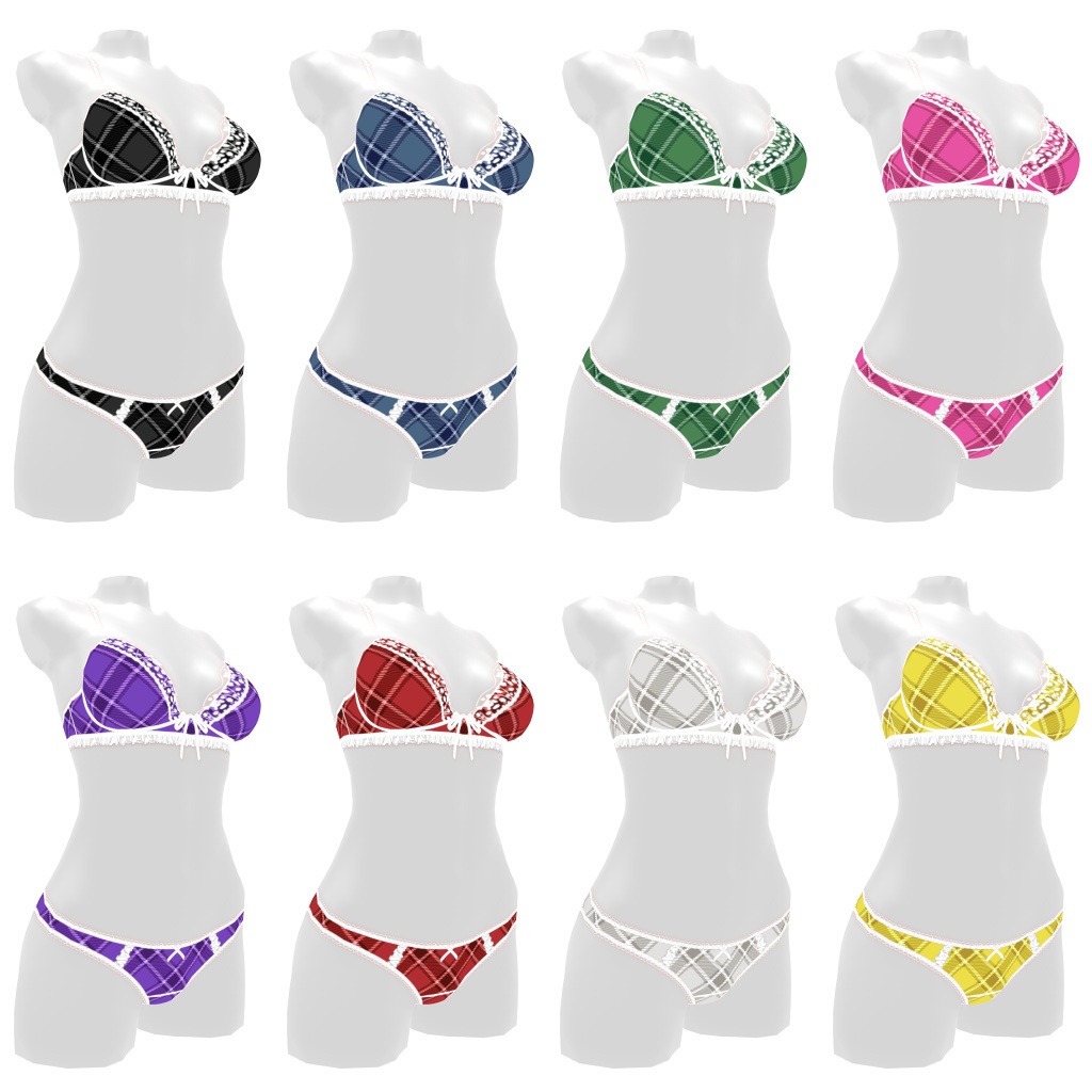 VRoidランジェリー206 タータンチェック柄ヤングカジュアル上下