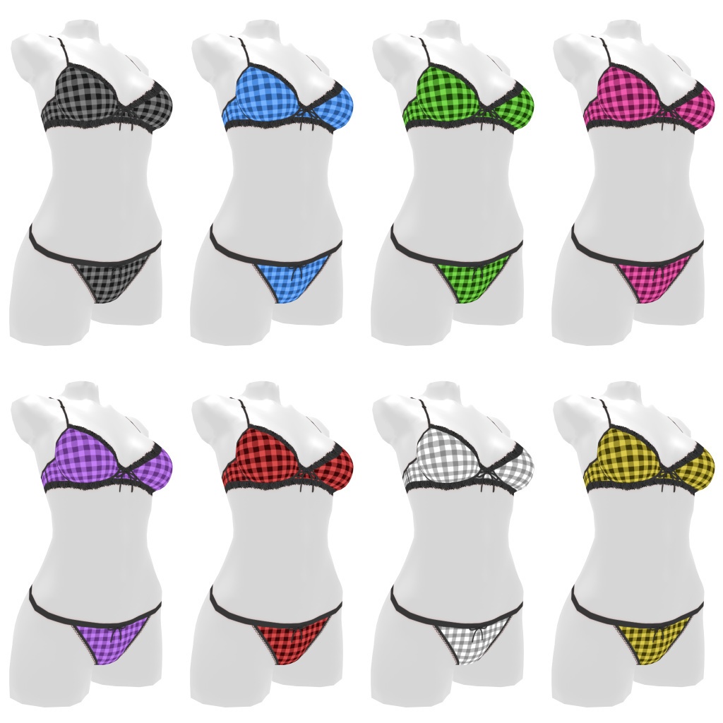 VRoidランジェリー207 ブラックギンガムチェックカジュアル上下