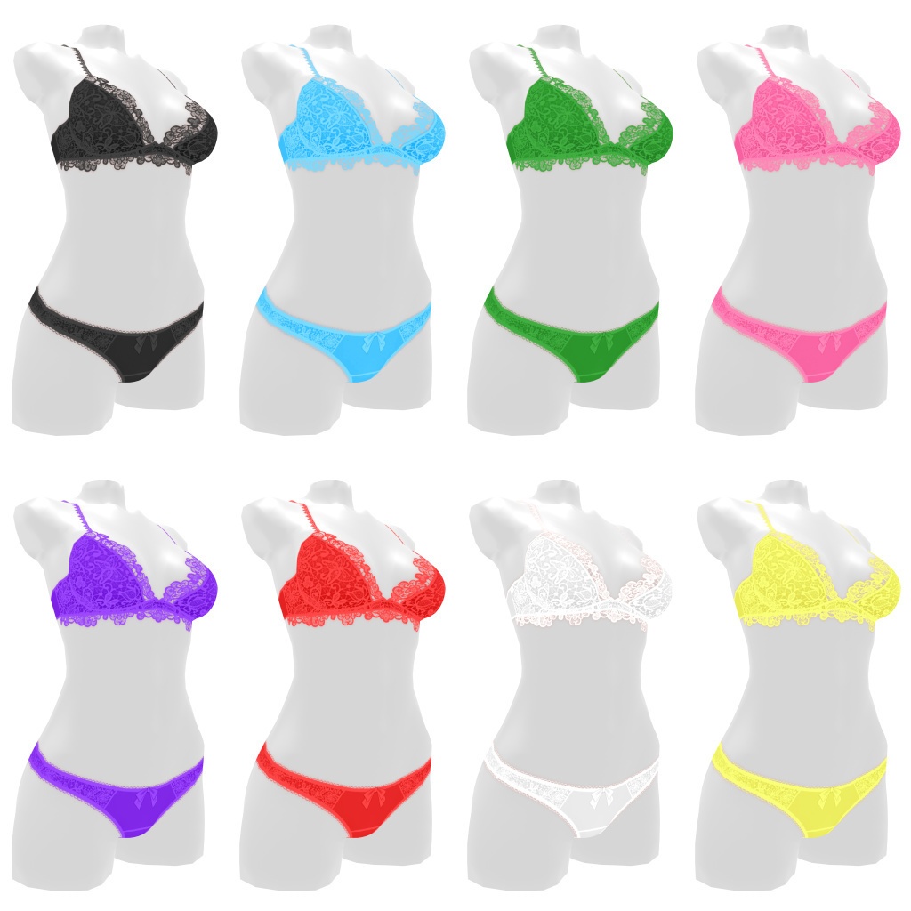 VRoidランジェリー215 三角レースストラップのブラ&ショーツセット