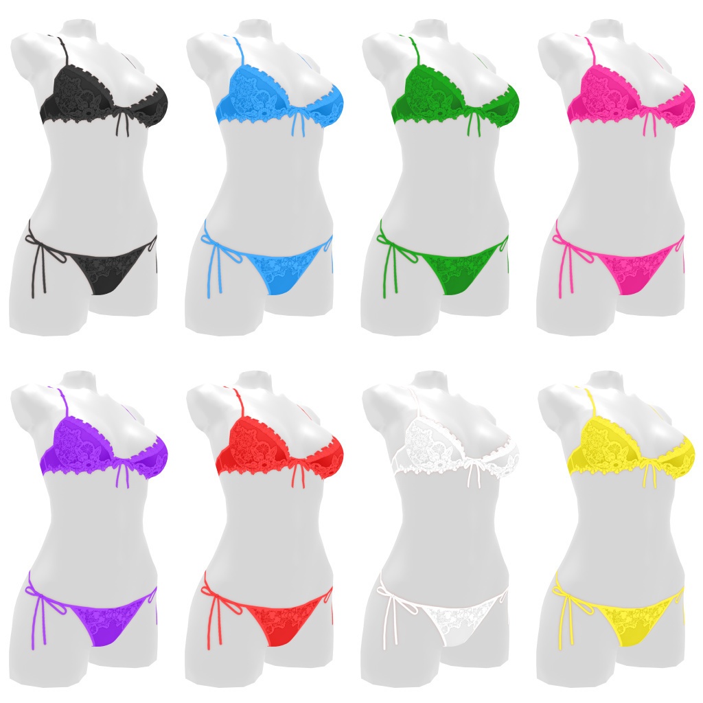 VRoidランジェリー226 谷魅せカップ浅めブラ&紐パンセット