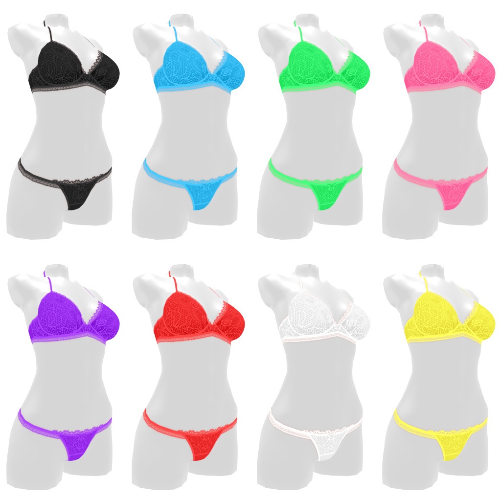 VRoidランジェリー228 大柄レースのタイトブラ&ショーツセット