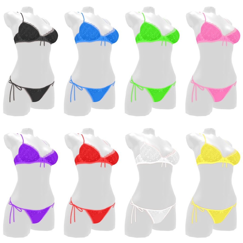 VRoidランジェリー230 花レースのブラ&紐パンセット