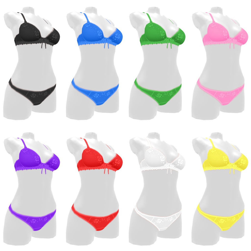 VRoidランジェリー242 肩紐が太めの花柄ブラ&ショーツ