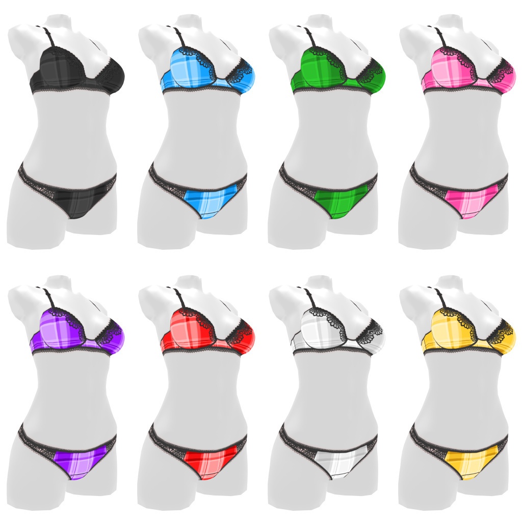 VRoidランジェリー243 チェック柄ブラックレースブラショーツ