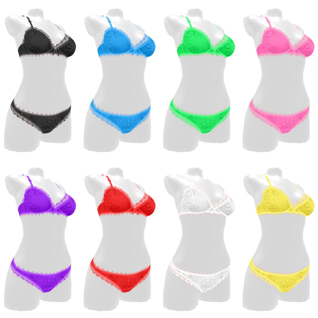 VRoidランジェリー244 ひらひらレースの花柄カジュアル上下