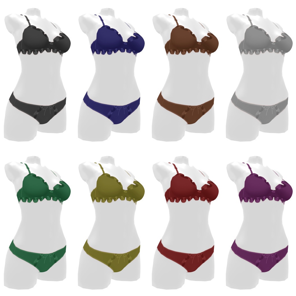 VRoidランジェリー248 落ち着いた色のノンワイヤーフリルブラショーツ