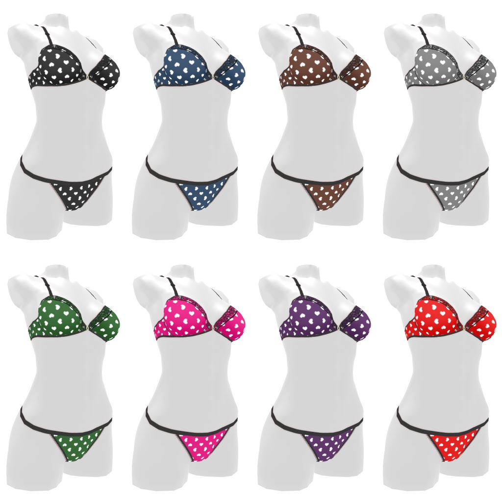 VRoidランジェリー250 ハートのパーティクルフロントホックブラ&ショーツ