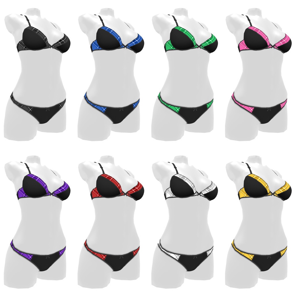 VRoidランジェリー261 ブラックベースポイントタータンチェックブラショーツ