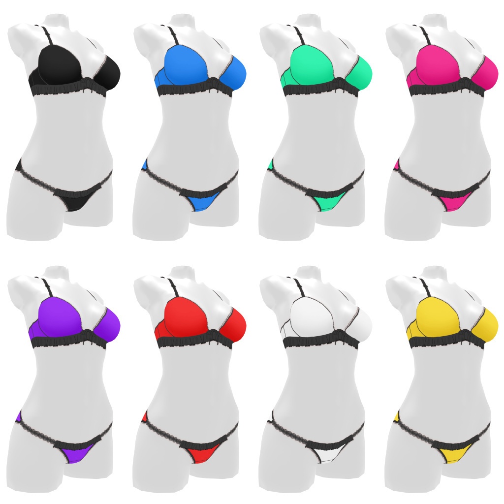 VRoidランジェリー263 ブラックフリルデザインブラショーツ