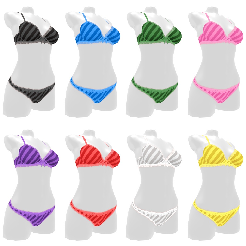 VRoidランジェリー268 ワンウェイストライプカジュアル上下