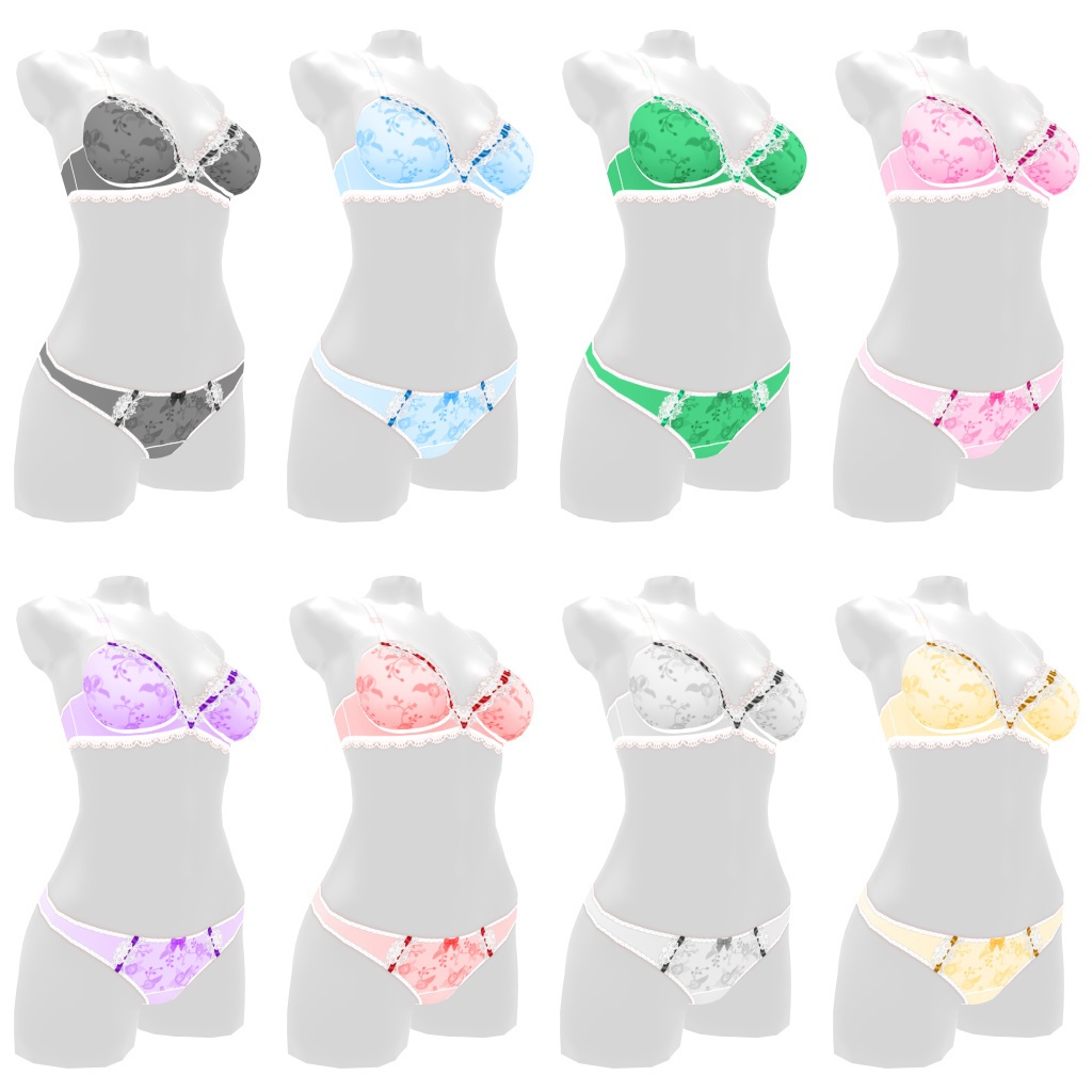 VRoidランジェリー269 リボン通しレースのカジュアルブラショーツ