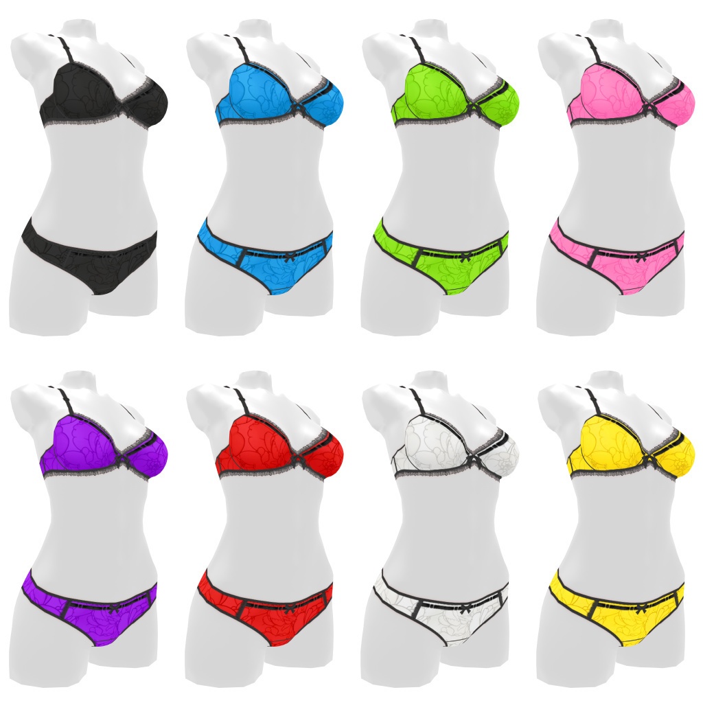 VRoidランジェリー282 ブラックリボン通しブラショーツ