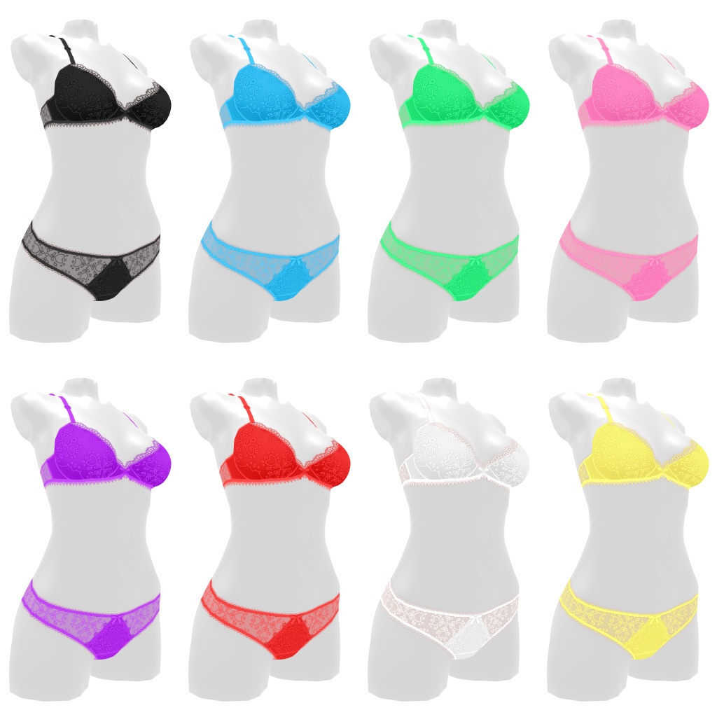 VRoidランジェリー297 サイドシースルーレースカジュアル上下