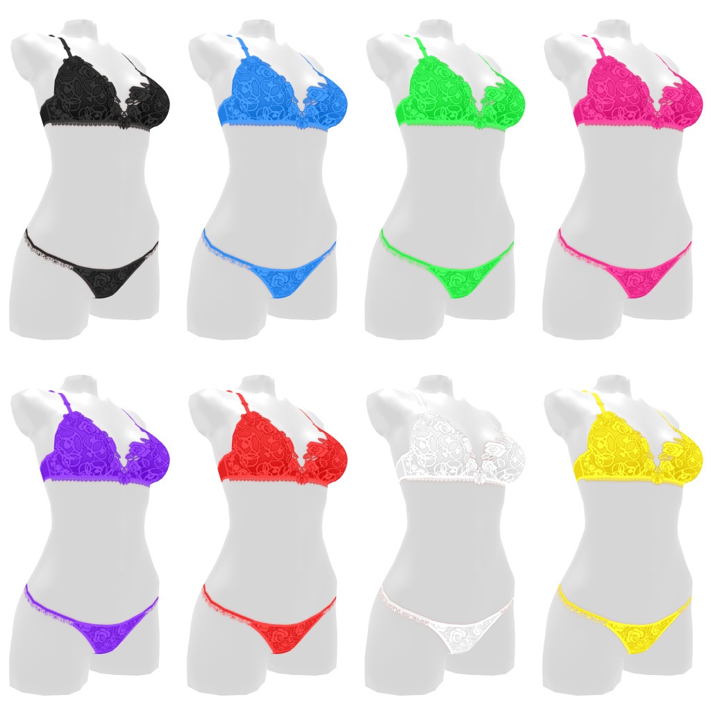 VRoidランジェリー299 ギャル系フラワーレースブラショーツ