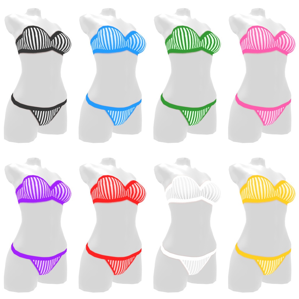 VRoidランジェリー300 縦縞スポーティチューブトップ&ショーツ