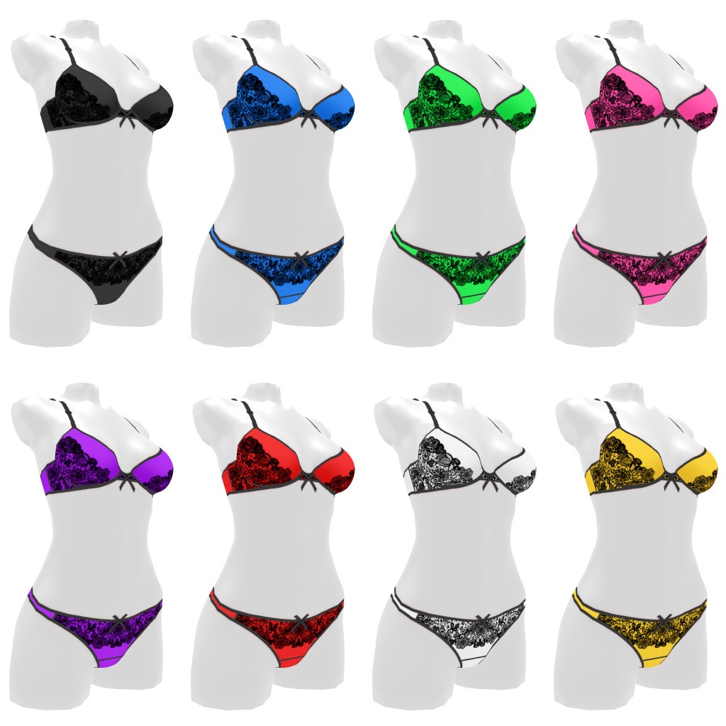 VRoidランジェリー301 黒レースカジュアル上下セット