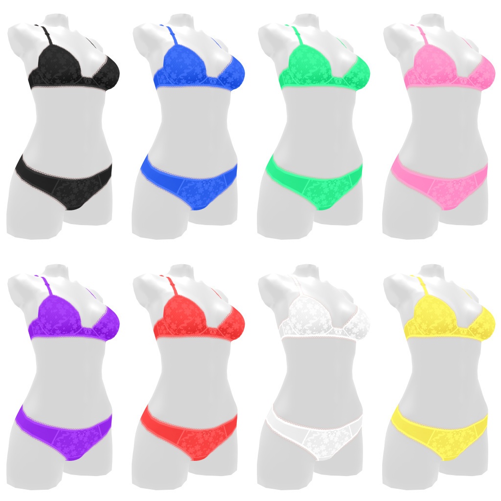 VRoidランジェリー306 花柄ヤングレディース上下セット