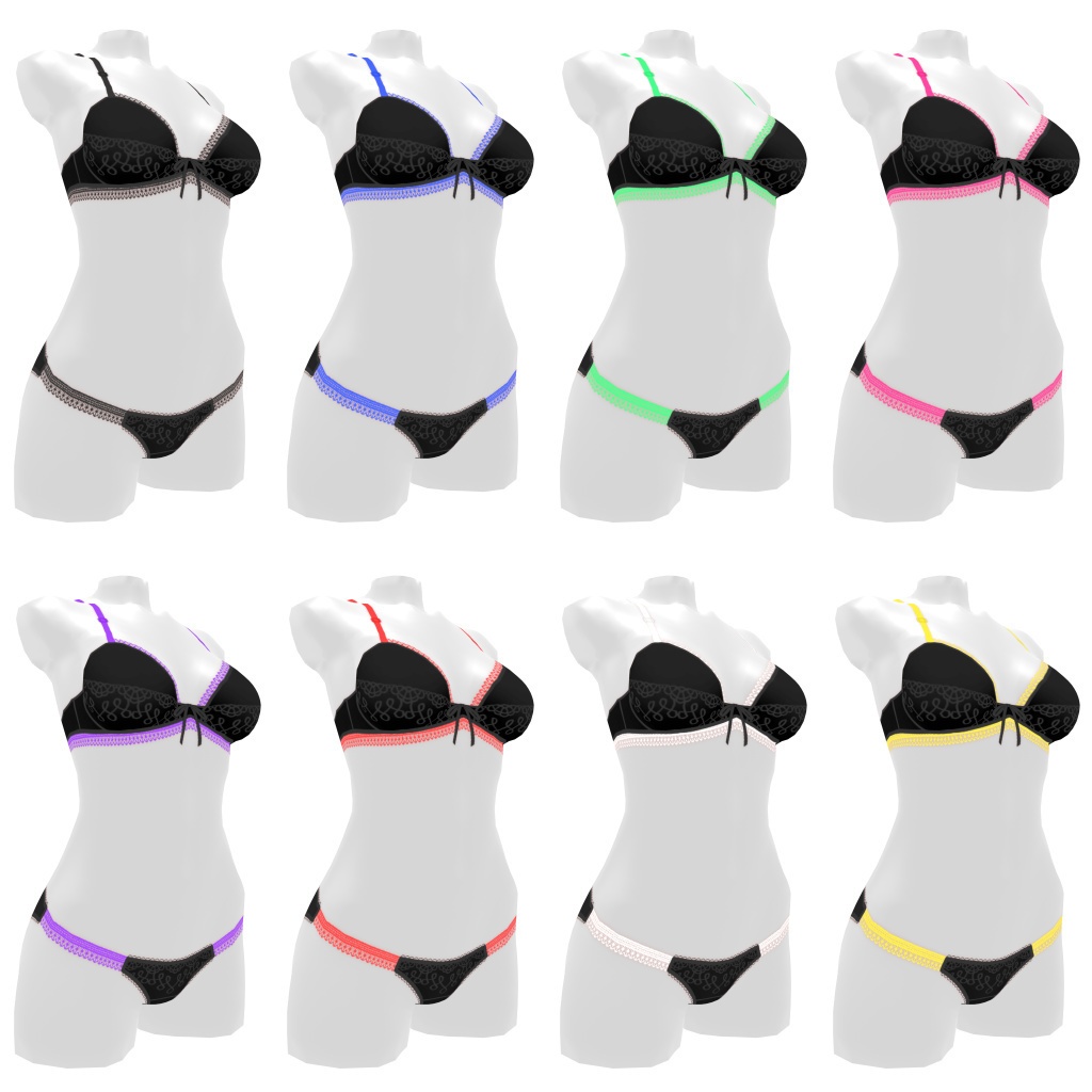 VRoidランジェリー317 ブラック&カラーポーションブラショーツ