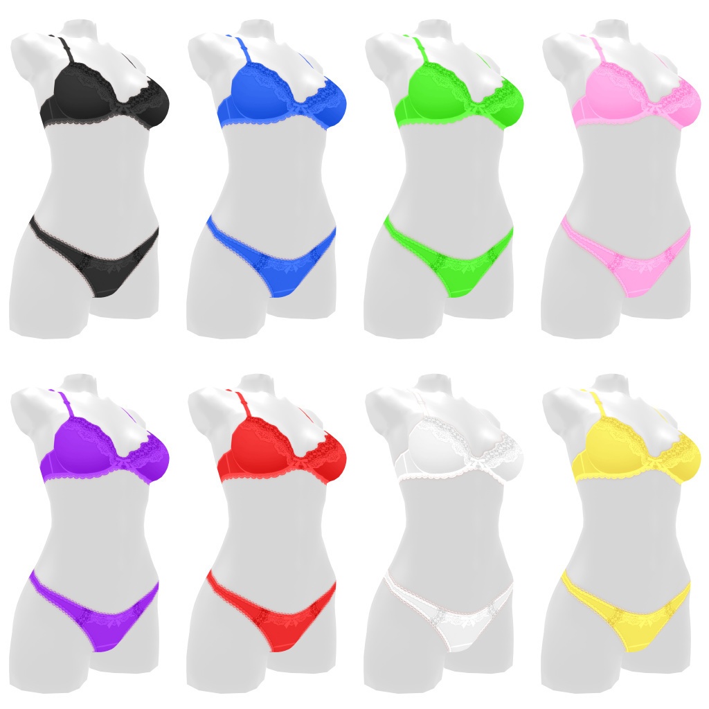 VRoidランジェリー319 ファンシーレースカジュアルブラ&ハイレグショーツ