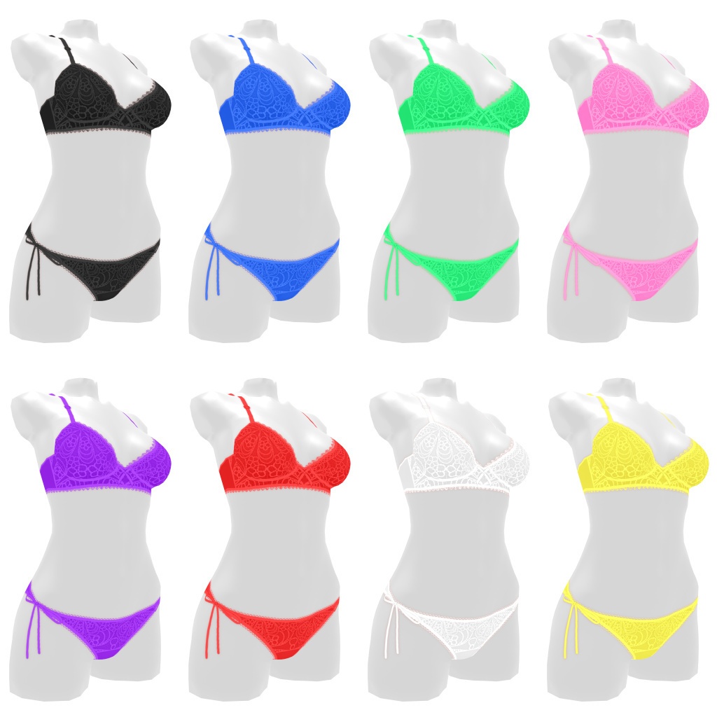 VRoidランジェリー320 重ねレースの横紐パンツ&ブラセット