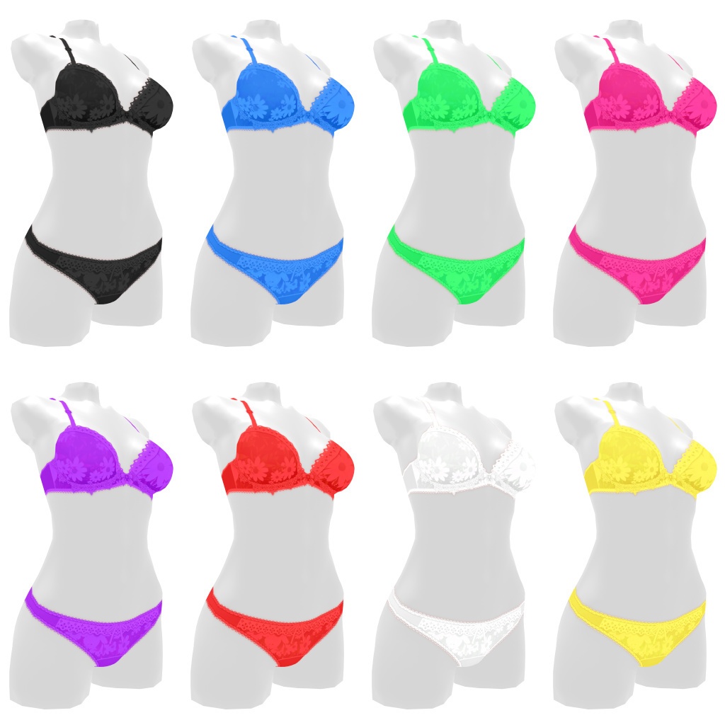 VRoidランジェリー321 エレガントレース花柄ブラショーツ